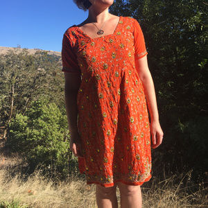 Vintage Orange Hand Beaded Sari/Shift Dress